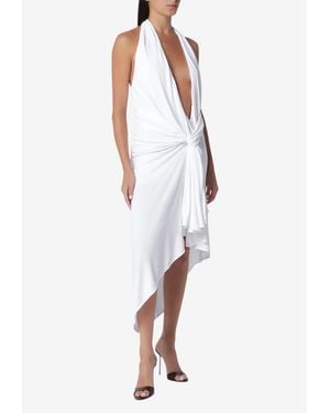 Christopher Esber Spire Cascade Plunging V-Neck Midi Dress - White
