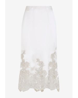 Ermanno Scervino Lace-Hem Silk Skirt - White