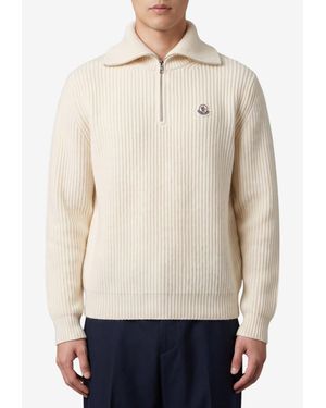 Moncler Logo Patch Half-Up Sweater - Natural