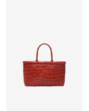 Dragon Diffusion Mini Flat Gora Woven Leather Tote Bag - Red