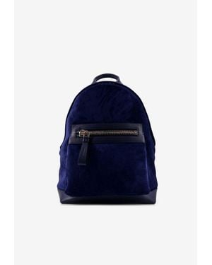 Tom Ford Suede Backpack With Front Maxi-Zip - Blue