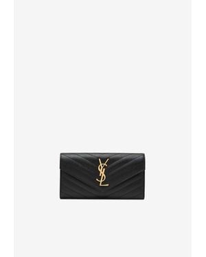 Saint Laurent Large Cassandre Matelassé Wallet - White