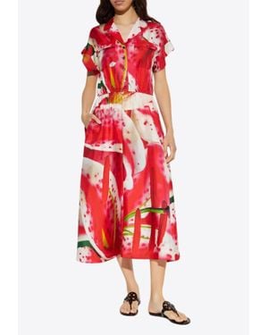 Tory Burch Printed Silk Twill Midi Shirt Dress - Red