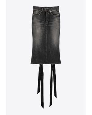 Balenciaga Lace-Up Faded Midi Denim Skirt - Black