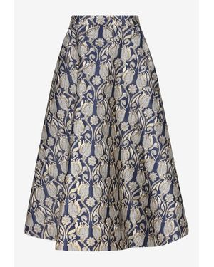 Valentino Tulips Brocade Jacquard Midi Skirt - Multicolor