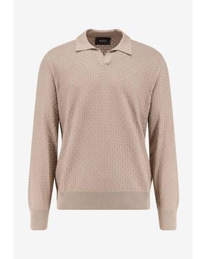 BOSS Jacquard Silk V-Neck Sweater - Natural