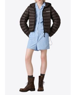 Miu Miu Logo Embroidered Down Jacket - Black