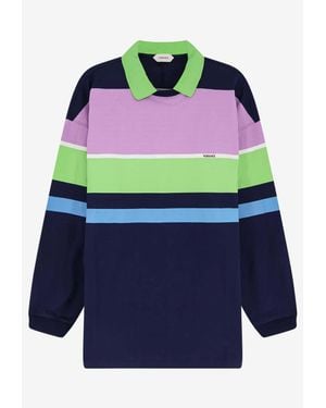 Versace Striped Long-Sleeved Polo T-Shirt - Blue