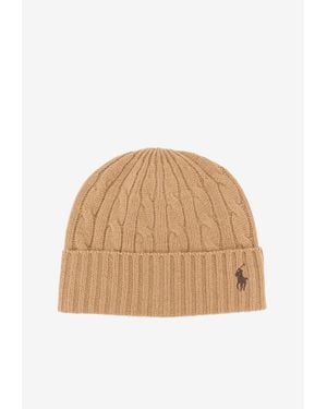 Polo Ralph Lauren Cable Knit Logo Beanie - Natural