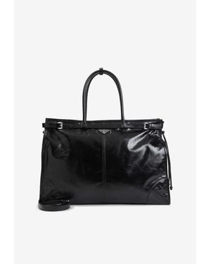Prada Buffalo Leather Shopping Tote - Black