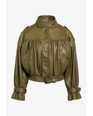 Chloé High-Neck Cropped Leather Jacket - Green