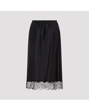 Carven Floral Lace Hem Midi Lingerie Skirt - Black