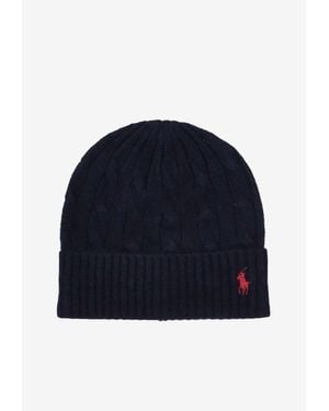 Ralph Lauren Cable Knit Wool Beanie - Blue