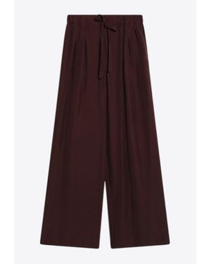 Loewe Embroidered Logo Silk Palazzo Pants - Purple