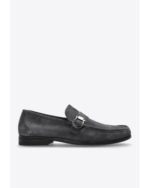 Ferragamo Caspian Gancini Plaque Leather Loafers - Grey