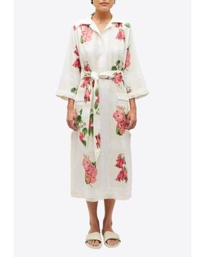 Oroton Verandah Floral Midi Tunic Dress - White