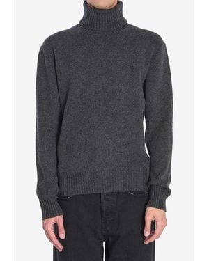 Ami Paris Ami De Coeur High-Neck Sweater - Gray