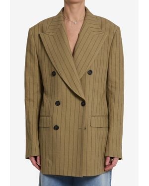 Dolce & Gabbana Double-Breasted Stripe Linen Jacket - Green