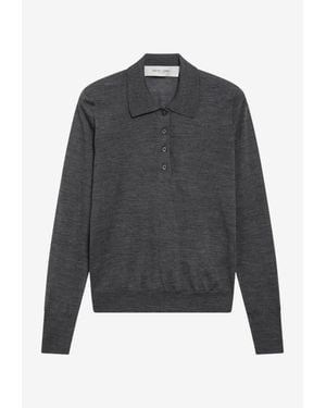 Golden Goose Ribbed Wool Polo Sweater - Grey