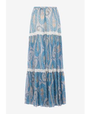 Etro Paisley Silk Ruffled Skirt - Blue
