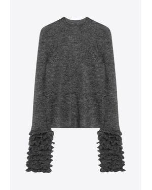 Alaïa Mohair-Blend Sweater With Ruffles - Grey
