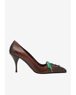 Prada 55 Antiqued Leather Lace-Up Pumps - Brown