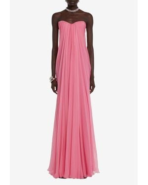McQueen Strapless Silk Chiffon Gown - Pink