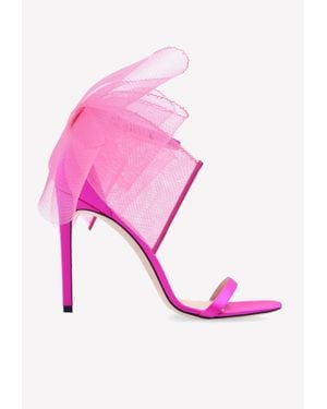 Jimmy Choo Aveline 100 Asymmetric Grosgrain Mesh Bows Sandals - Pink