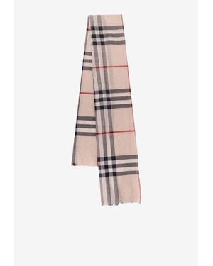 Burberry Signature Check Silk And Wool Scarf - White