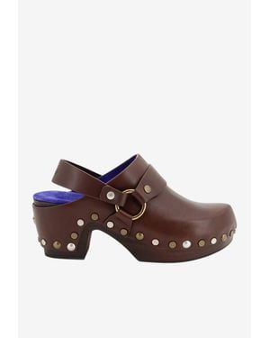 Chloé Talis 70 Leather Wedge Clogs - Brown