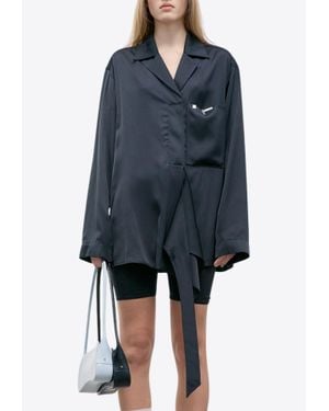 Low Classic Wrap-Style Satin Shirt - Blue