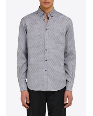 Ferragamo Logo Monogram Button-Up Shirt - Gray