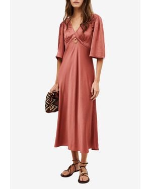 Ba&sh Charlotte V-Neck Satin Midi Dresses - Red