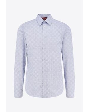 Gucci Striped Gg Jacquard Long-Sleeved Shirt - Blue