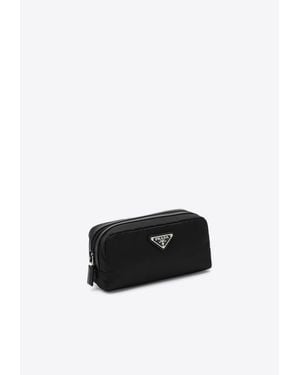 Prada Triangle Logo Zipped Pouch - White