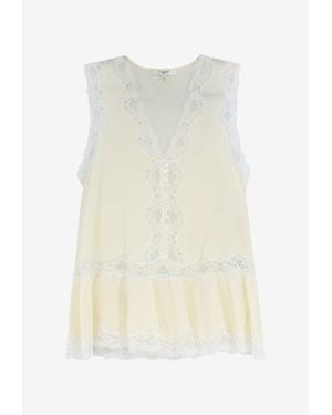 Chloé Lace-Trimmed Peplum V-Neck Top - White
