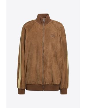 Miu Miu Waxed Suede Leather Jacket - Brown