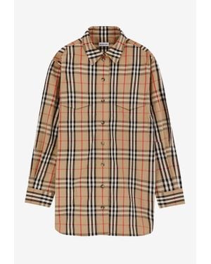 Burberry Cotton Shirt With Check Print - Natural