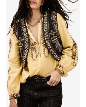 Ba&sh Fosca Cropped Embroidered Vest - Black