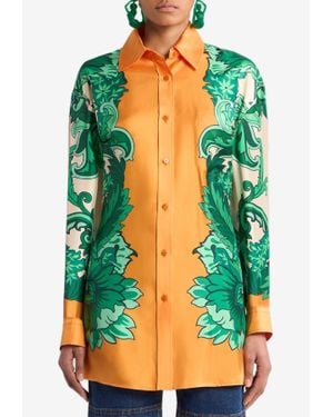 Etro Floral Print Shirt With Knot - Green