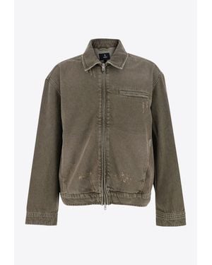 Represent Washed Denim Zip-Up Jacket - Green