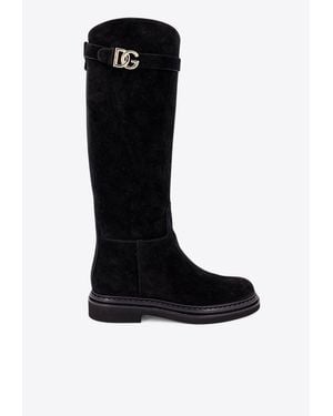 Dolce & Gabbana Dg Logo Suede Knee-High Boots - Black