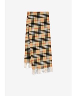Burberry Lola Medium Check Fringed Scarf - White