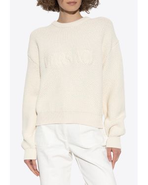 Versace Logo Knit Crewneck Sweater - White