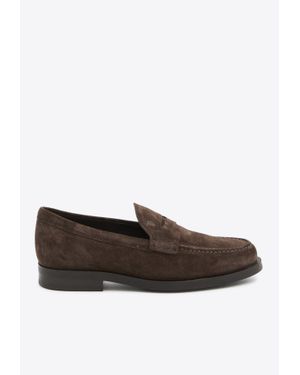 Tod's Suede Leather Penny Loafers - Brown