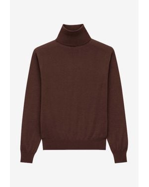 Saint Laurent Turtleneck Wool Knit Sweater - Brown