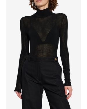 Versace Semi Sheer Wool High-Neck Sweater - Black