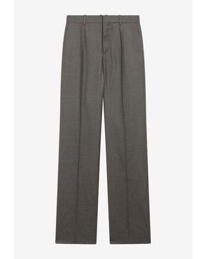 Saint Laurent Mid-Rise Tailored Straight-Leg Wool Pants - Gray