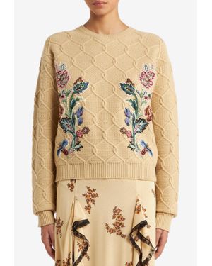 Etro Wool And Cashmere Sweater With Embroidery - Natural