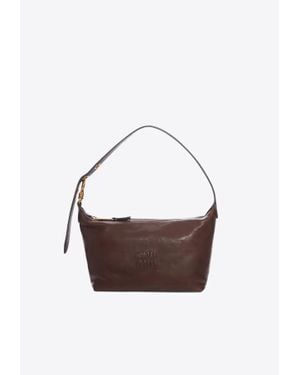 Miu Miu Embossed Logo Nappa Leather Shoulder Bag - Brown